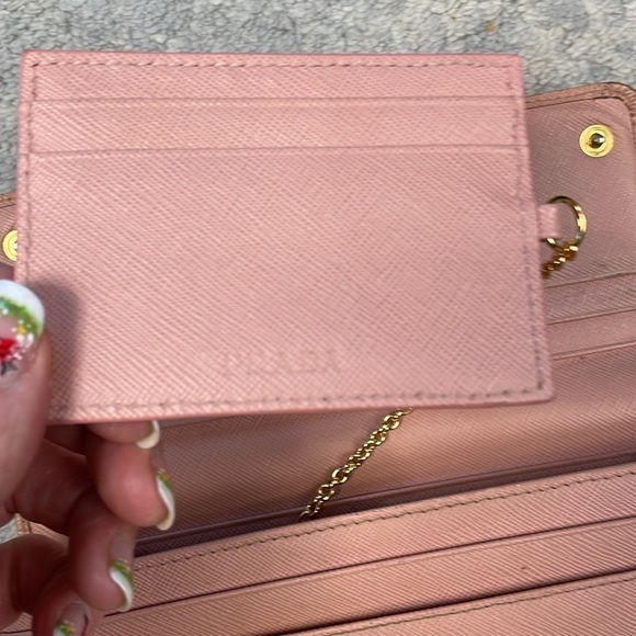 Prada Pink Saffiano Leather Bow Continental Long Wallet Detachable ID Holder - Picture 14 of 17